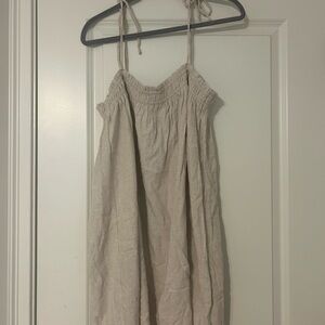 Lightweight Beige Linen Tie-Strap Sundress